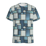 Plaid And Denim Patchwork Pattern Print Men's Sports T-Shirt