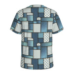 Plaid And Denim Patchwork Pattern Print Men's Sports T-Shirt