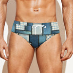 Plaid And Denim Patchwork Pattern Print Men's Swim Briefs