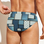 Plaid And Denim Patchwork Pattern Print Men's Swim Briefs