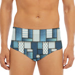 Plaid And Denim Patchwork Pattern Print Men's Triangle Swim Briefs