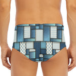 Plaid And Denim Patchwork Pattern Print Men's Triangle Swim Briefs