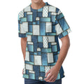 Plaid And Denim Patchwork Pattern Print Men's Velvet T-Shirt