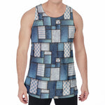 Plaid And Denim Patchwork Pattern Print Men's Velvet Tank Top