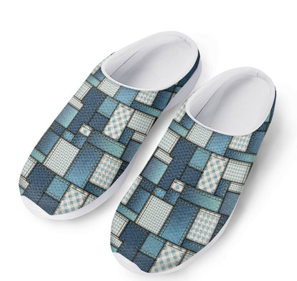 Plaid And Denim Patchwork Pattern Print Mesh Casual Shoes