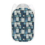 Plaid And Denim Patchwork Pattern Print Mesh Laundry Hamper
