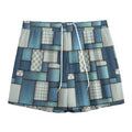 Plaid And Denim Patchwork Pattern Print Mesh Shorts