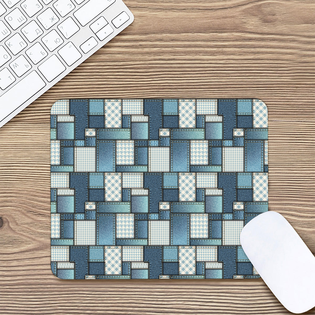 Plaid And Denim Patchwork Pattern Print Mouse Pad