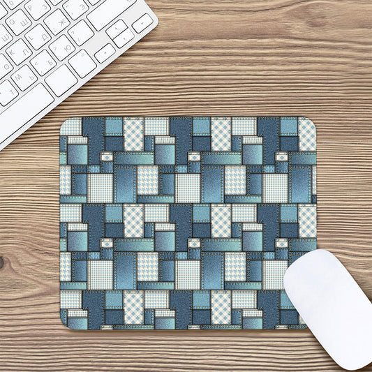 Plaid And Denim Patchwork Pattern Print Mouse Pad