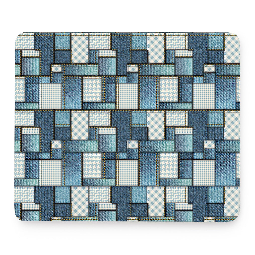 Plaid And Denim Patchwork Pattern Print Mouse Pad