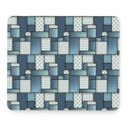 Plaid And Denim Patchwork Pattern Print Mouse Pad