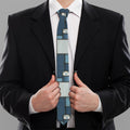 Plaid And Denim Patchwork Pattern Print Necktie