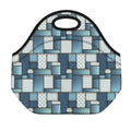 Plaid And Denim Patchwork Pattern Print Neoprene Lunch Bag