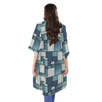 Plaid And Denim Patchwork Pattern Print Open Front Beach Cover Up