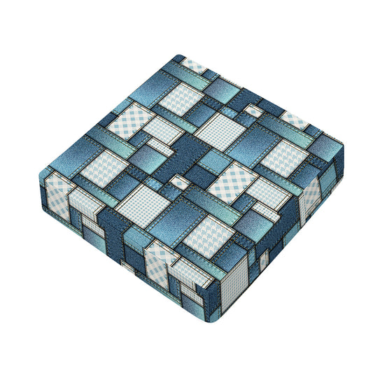 Plaid And Denim Patchwork Pattern Print Outdoor Seat Cushion Cover