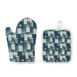 Plaid And Denim Patchwork Pattern Print Oven Mitt And Pot Holder Set