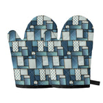 Plaid And Denim Patchwork Pattern Print Oven Mitts