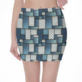 Plaid And Denim Patchwork Pattern Print Pencil Mini Skirt