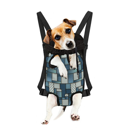Plaid And Denim Patchwork Pattern Print Pet Carrier Backpack
