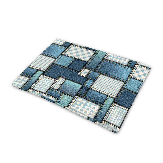 Plaid And Denim Patchwork Pattern Print Pet Cooling Mat Cover