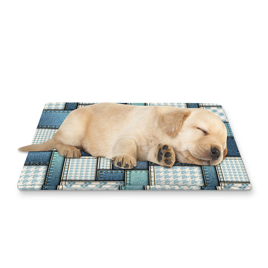 Plaid And Denim Patchwork Pattern Print Pet Cooling Mat Cover
