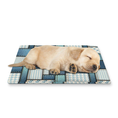 Plaid And Denim Patchwork Pattern Print Pet Cooling Mat Cover