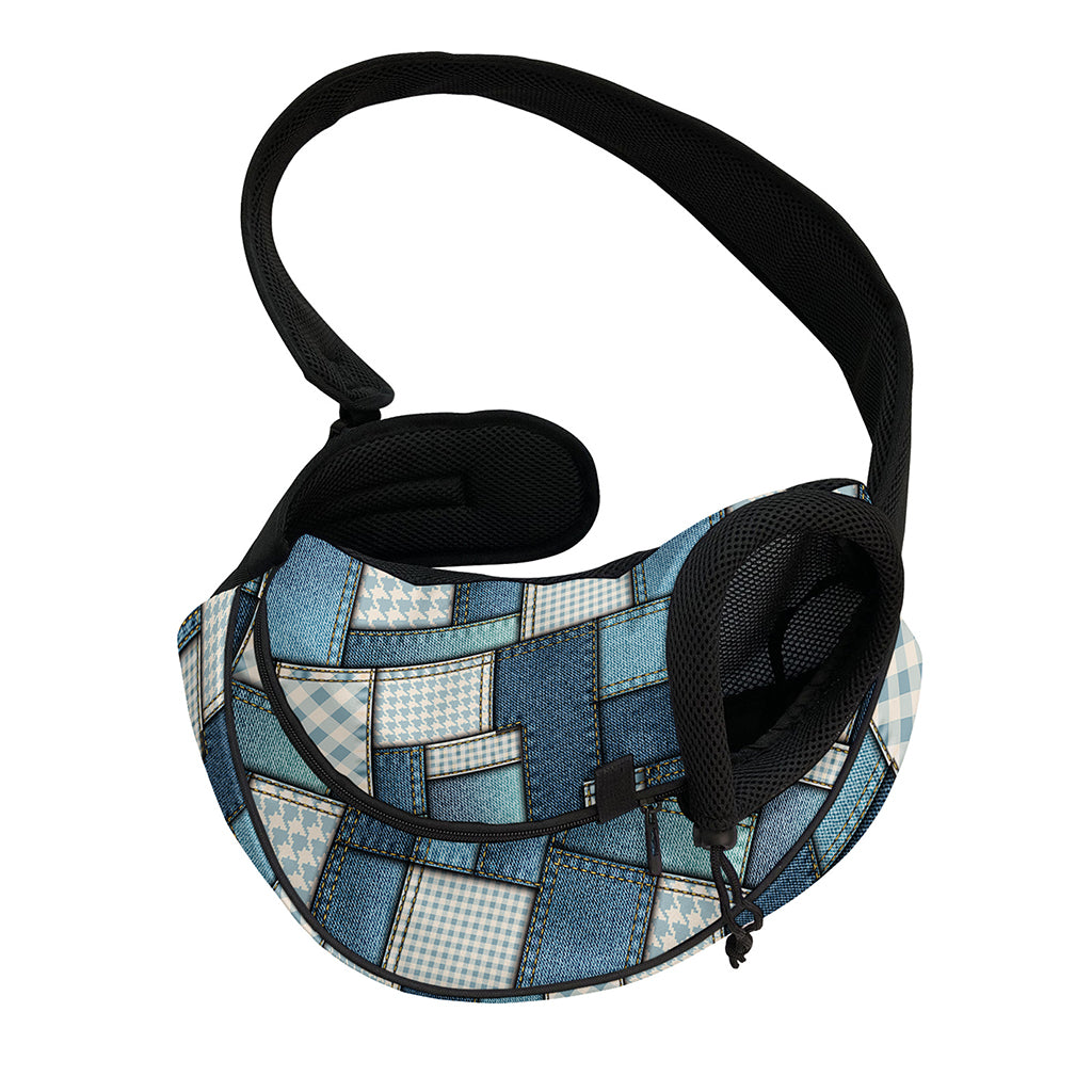 Plaid And Denim Patchwork Pattern Print Pet Sling Carrier