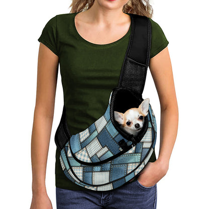 Plaid And Denim Patchwork Pattern Print Pet Sling Carrier