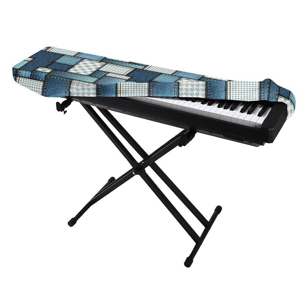 Plaid And Denim Patchwork Pattern Print Piano Keyboard Cover