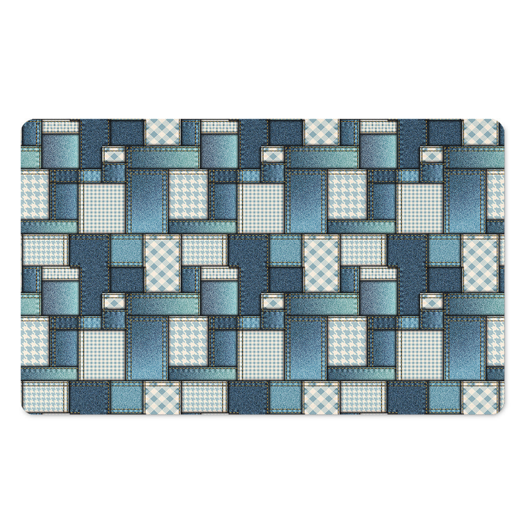 Plaid And Denim Patchwork Pattern Print Polyester Doormat