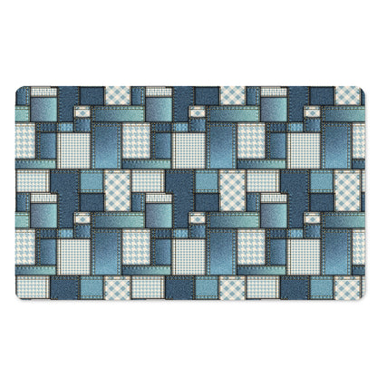 Plaid And Denim Patchwork Pattern Print Polyester Doormat