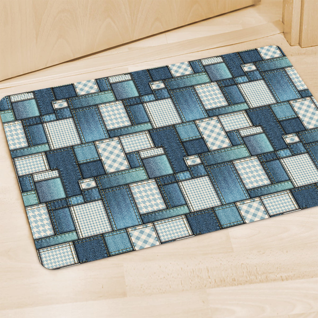 Plaid And Denim Patchwork Pattern Print Polyester Doormat