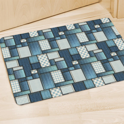 Plaid And Denim Patchwork Pattern Print Polyester Doormat