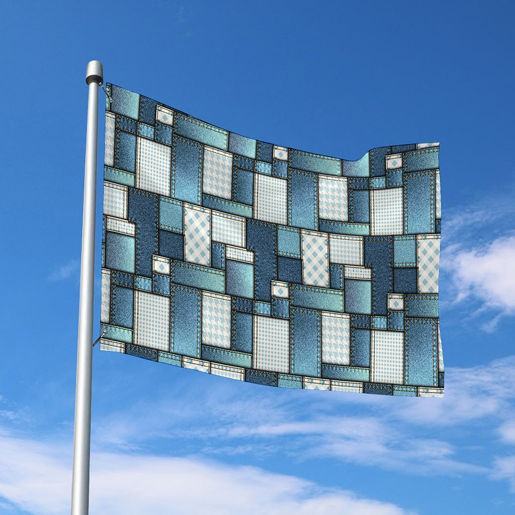 Plaid And Denim Patchwork Pattern Print Polyester Flag