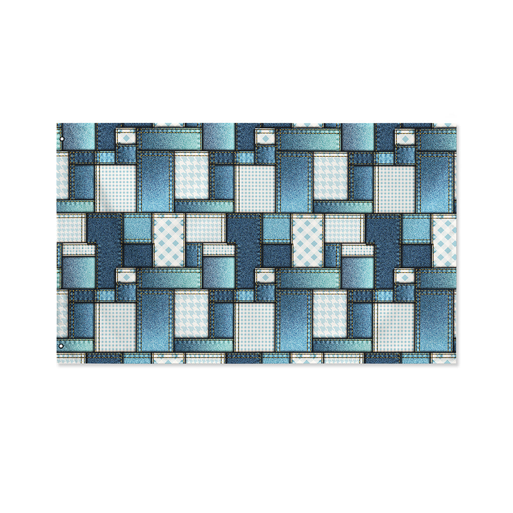Plaid And Denim Patchwork Pattern Print Polyester Flag