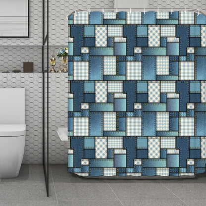 Plaid And Denim Patchwork Pattern Print Polyester Shower Curtain