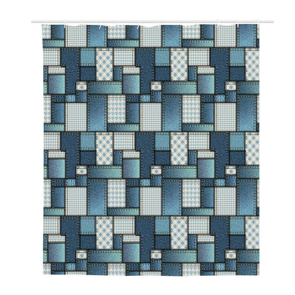Plaid And Denim Patchwork Pattern Print Polyester Shower Curtain
