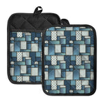 Plaid And Denim Patchwork Pattern Print Pot Holders With Pocket