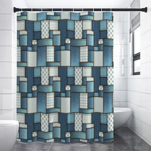 Plaid And Denim Patchwork Pattern Print Premium Shower Curtain