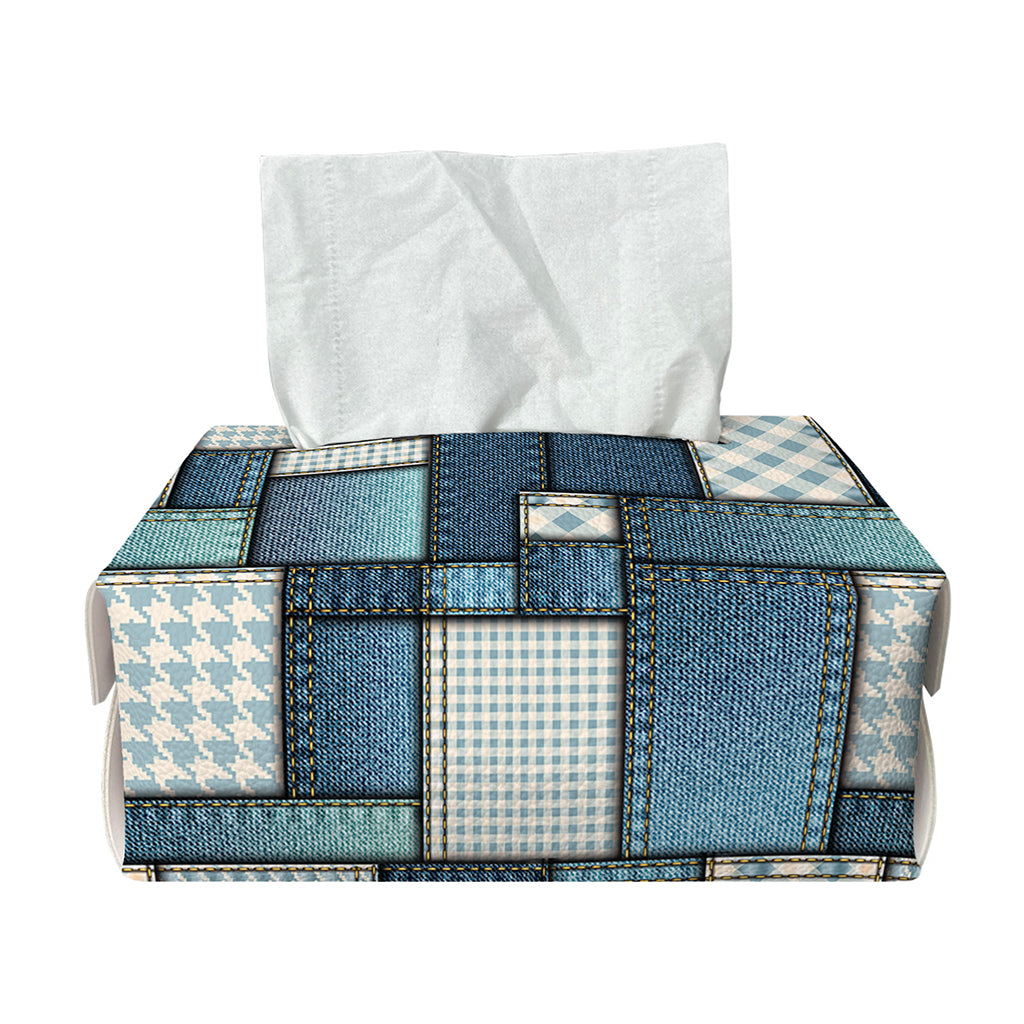 Plaid And Denim Patchwork Pattern Print Rectangle Tissue Box Cover