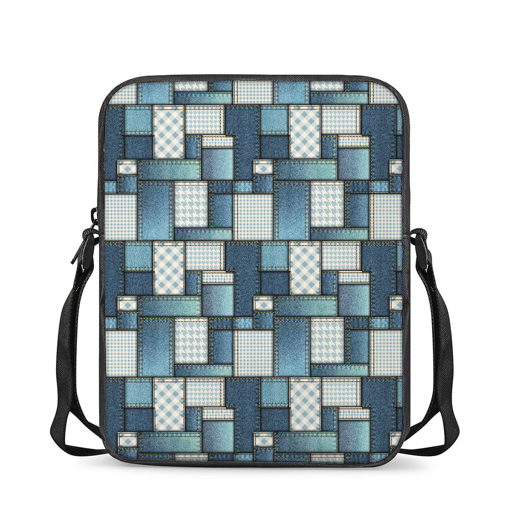 Plaid And Denim Patchwork Pattern Print Rectangular Crossbody Bag