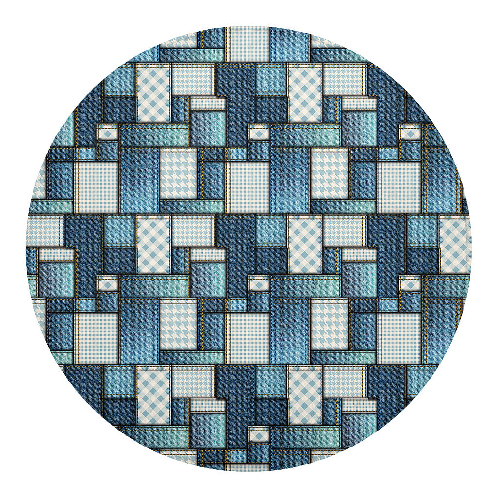 Plaid And Denim Patchwork Pattern Print Round Blanket