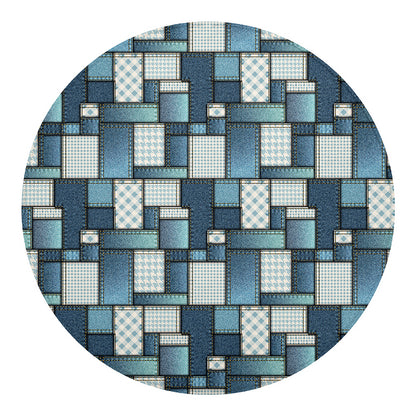 Plaid And Denim Patchwork Pattern Print Round Blanket