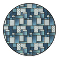 Plaid And Denim Patchwork Pattern Print Round Floor Mat