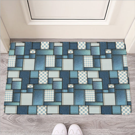 Plaid And Denim Patchwork Pattern Print Rubber Doormat