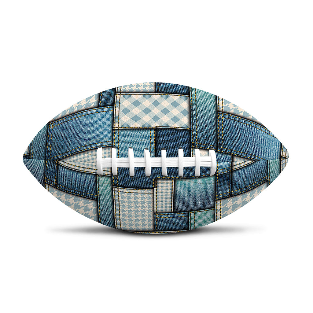 Plaid And Denim Patchwork Pattern Print Rugby Ball