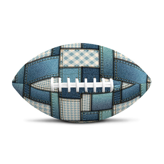 Plaid And Denim Patchwork Pattern Print Rugby Ball