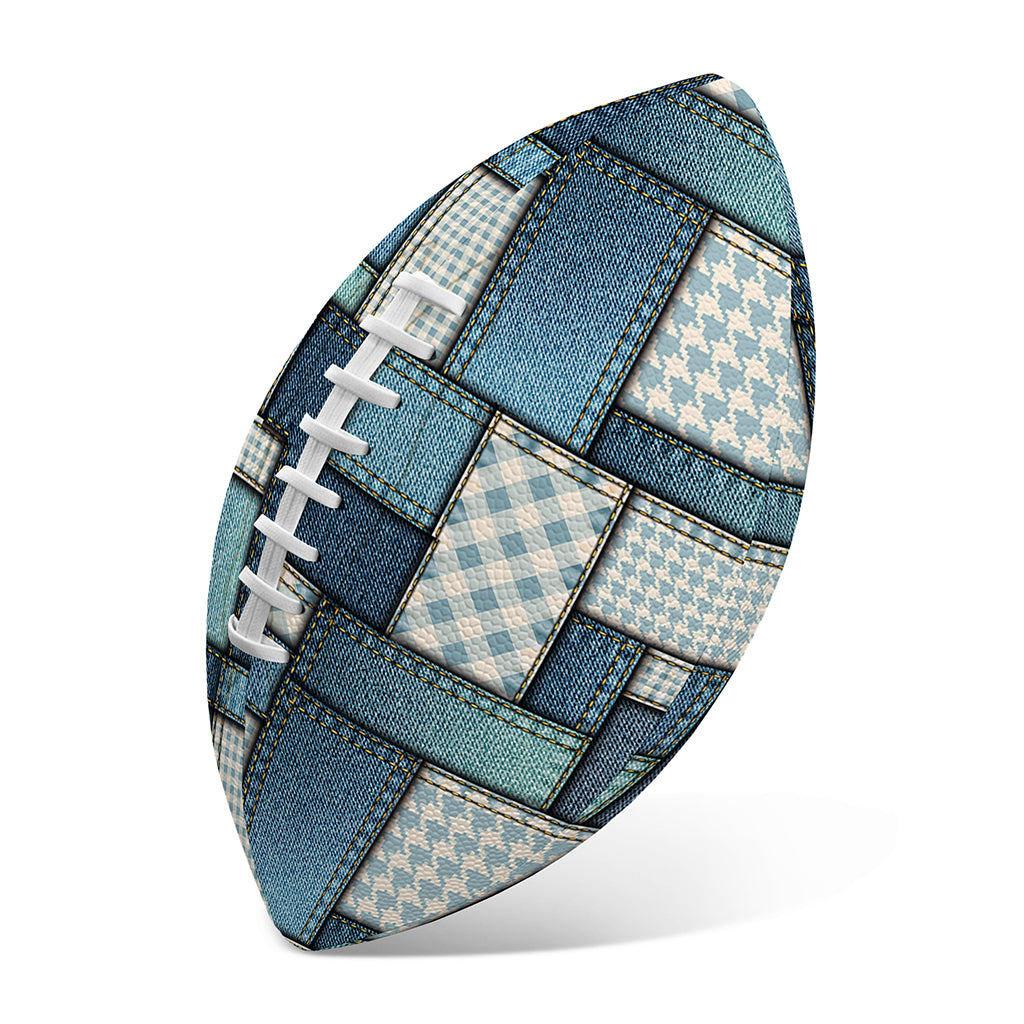 Plaid And Denim Patchwork Pattern Print Rugby Ball