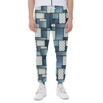 Plaid And Denim Patchwork Pattern Print Scuba Joggers