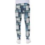 Plaid And Denim Patchwork Pattern Print Scuba Joggers